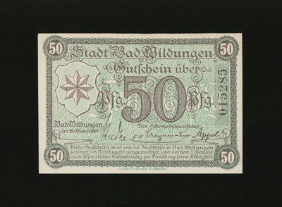 Saksa Notgeld 50 Pfennig, Bad Wildungen 18.10.1918
