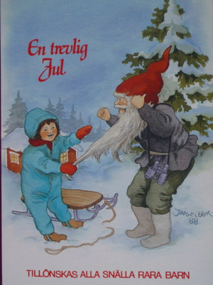 Inge Löök lapsi vetää tonttua parrasta ruots.