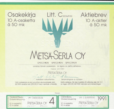OKK 1989 Metsä-Serla Oy spec pörssi, Helsinki (Metsä Board)