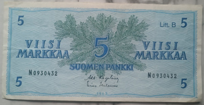Suomen Pankki 5 mk seteli 1963