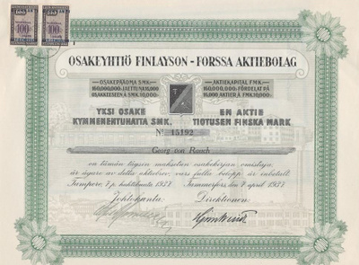 OKK 1937 Finlayson-Forssa Oy, Tampere pörssi osakekirja