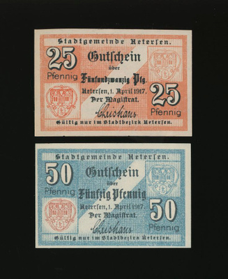 Saksa Notgeld 25, 50 Pfennig, Uetersen 1.4.1917