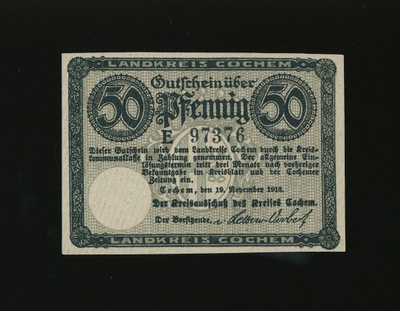 Saksa Notgeld 50 Pfennig, Cochem 1918