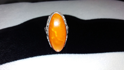 Vintage desing Venäläinen Hopea Meripihka sormus Amber 875