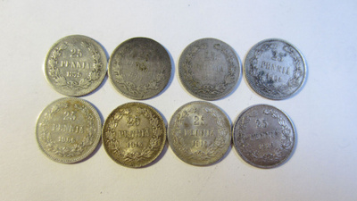 25 penniä 1875, 1891, 1898, 1901, 1906, 1916