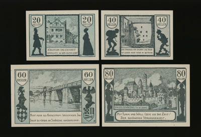 Itävalta Notgeld 20, 40, 60, 80 Heller, Schärding