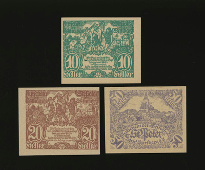 Itävalta Notgeld 10, 20, 50 Heller, St. Peter