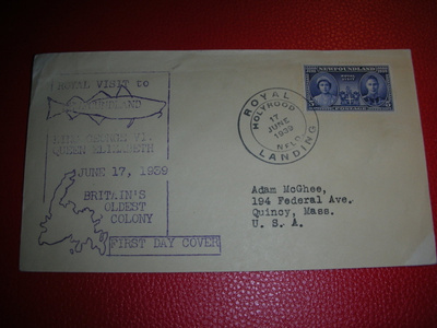 FDC ensipäiväkuori New Foundland 1939