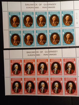 GUERNSEY EUROPA CEPT sarja 1980 arkilla **