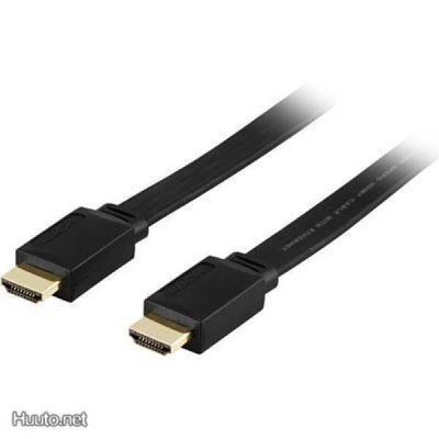 Deltaco HDMI Kaapeli, 4K, UltraHD, 2m, litteä, musta *UUSI*