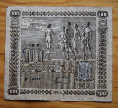 100 mk seteli 1939 Suomi Litt D