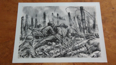 Jatkosota Konekivääri toiminnassa Sotapiirros Lindeberg 1942