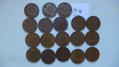Raha Kolikko Suomi 10 Penniä 1938,-39 ja -40 18kpl