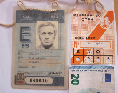 VANHA Lehdistökortti Olympia 1980 Moskova CCCP Suomalaisen