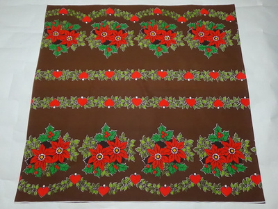Retro joululiina - ruskea pohjaväri 120 cm x 120 cm