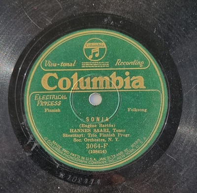 Savikiekko 1927 - Hannes Saari - Columbia 3064-F