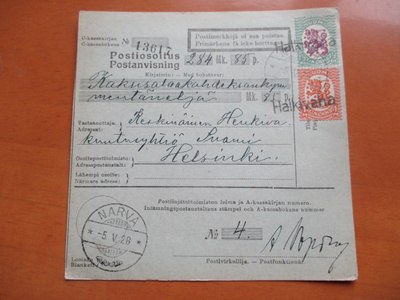 1928 Halkivaha rivil + Narva postiosoitus
