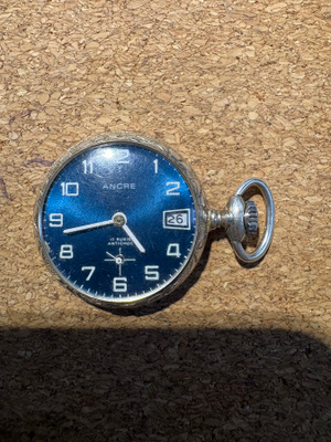 Vintage mekaaninen taskukello – ANCRE, 17 rubis, päivämäärä