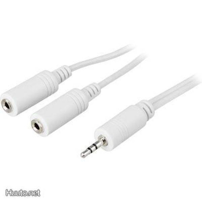 Deltaco 2.5mm uros - 2x2.5mm naaras Y-kaapeli, 0.5m, valk.