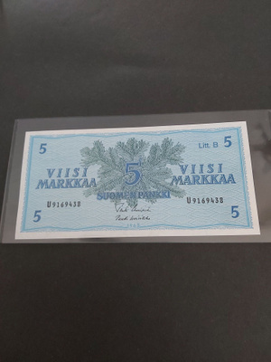 Pakka sileä 5mk Litt.B seteli 1963