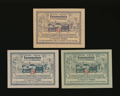 Itävalta Notgeld 10, 20, 50 Heller, Bischofstetten 1920