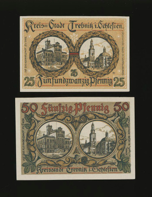 Saksa Notgeld 25, 50 Pfg, Trebnitz 1918