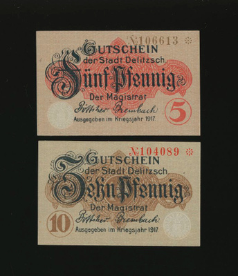 Saksa Notgeld 5, 10 Pfennig, Delitzsch 1917