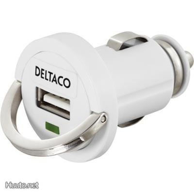 Deltaco USB minilaturi autoon, USB A liitos, 1A, valk. UUSI