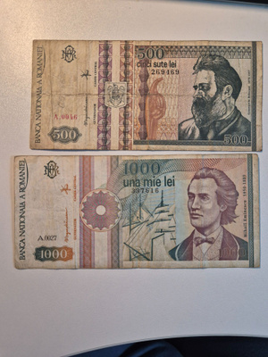 Romania 1992/1991 500/1000 lei (14453)