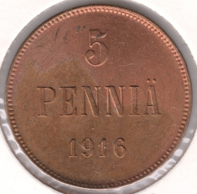5 PENNIÄ 1916 /#17B (kl 9)