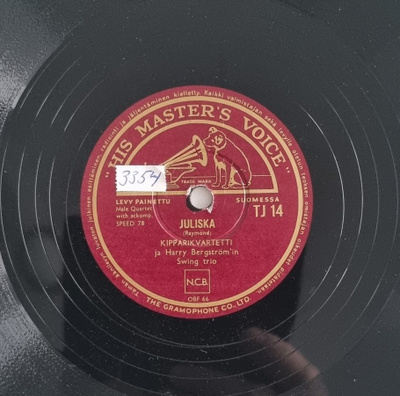Savikiekko 1953 - Kipparikvartetti  His Master's Voice TJ 14