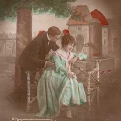 RAKKAUS / Tyttö ja rakastunut mies - kaivolla. 1900-l.