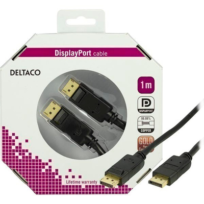 Deltaco DisplayPort kaapeli, uros-uros, kullattu, 1m, musta