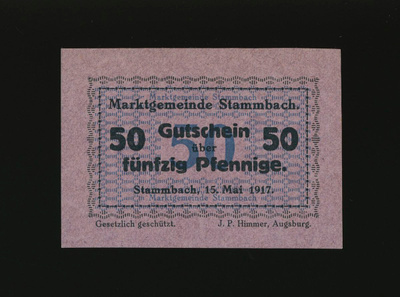 Saksa Notgeld 50 Pfennig, Stammbach 15.5.1917