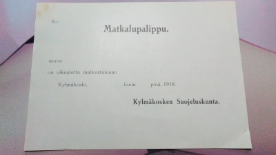 Kylmäkoski Suojeluskunta Matkalippu ALE!