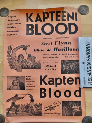 VANHA Elokuvajuliste Kapteeni Captain Blood 1941