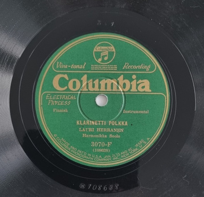 Savikiekko 1928 - Lauri Herranen - Columbia 3070-F
