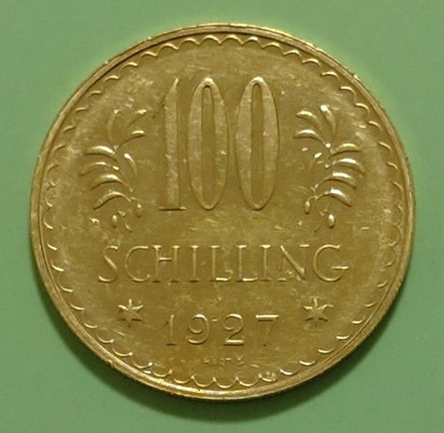 Itävalta kultaa 100 Schilling 1927, paino 23,51 g 900 kultaa