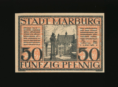 Saksa Notgeld 50 Pfennig, Marburg 5.7.1918
