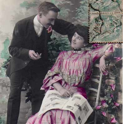 RAKKAUS / Tyttö sanomalehti sylissä, rakastunut mies 1900-l.