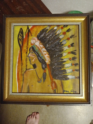 Vanha intiaanitaulu 23,5x23,5cm