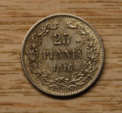 Hopeaa 25 penniä 1916, Nikolai II