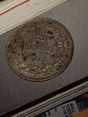 25 Penniä 1909 Hopeaa kolikko