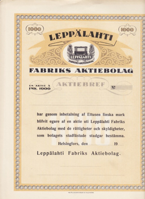 OKK 1919? Leppälahti Fabriks Ab, Helsinki (Jyväskylän mlk)