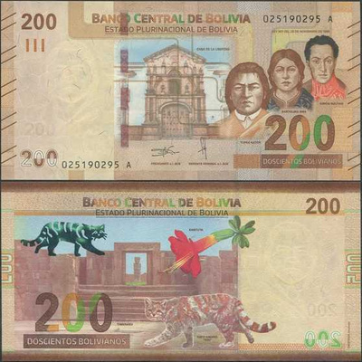 Bolivia 200 Bolivianos 2019 UNC (P-252) uusi design