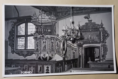 Tornio, kirkon sisätilat, saarnastuoli, vkpk, p. 1953