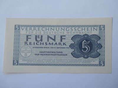 Natsi-Saksa 5 Reichsmark 1944 Wehrmacht