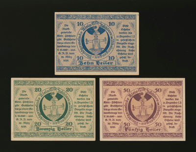 Itävalta Notgeld 10, 20, 50 Heller, Klein-Pöchlarn 1920