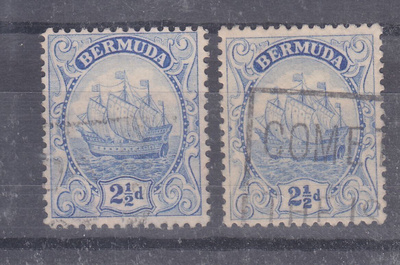 bermuda 1922 2½P molemmat tyypit.