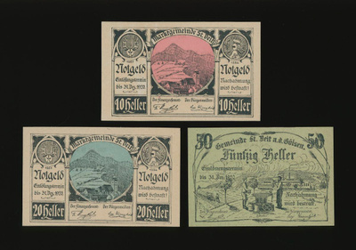 Itävalta Notgeld 10, 20, 50 Heller, Sankt Veit